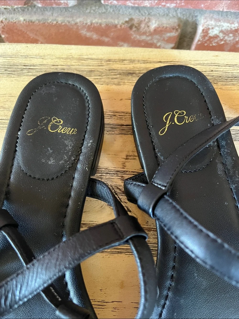 J. Crew Black Leather Loop T-Strap Sandals As Is Condition